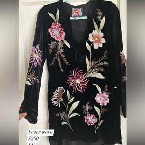 Johnny Was Relaxed Tunic Dress Black Velvet Embroidery XS: originally $420